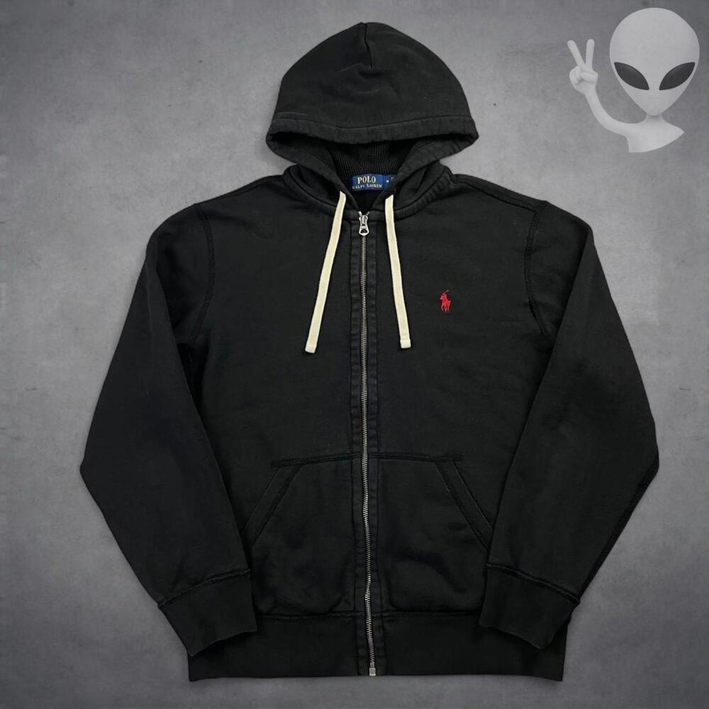 Polo Ralph Lauren Full Zip Hoodie Medium Black Jacket Vintage 90s - Picture 2 of 7